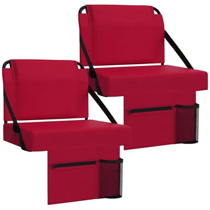 2pcs Stadium Seat for Bleachers with Back Support，Portable Bleacher Chairs with Back and Cushion，Includes Shoulder Strap and Cup Holder - color: Maroon,2 Pack