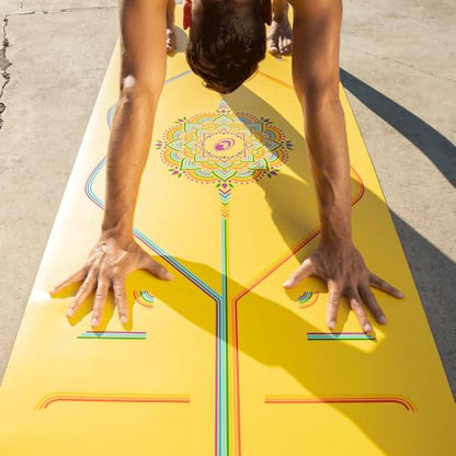 Liforme Travel Yoga Mat - Patented Alignment Design, Advanced Non-Slip Grip - color: Yellow