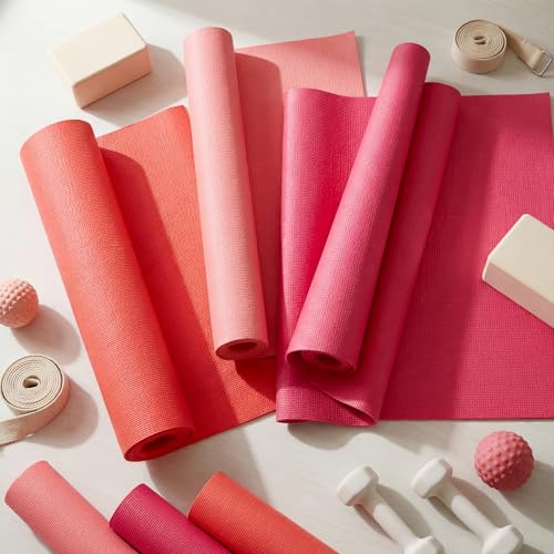 Amylove 12 Pieces Yoga Mats Bulk 68x24x0.12 Inch Exercise Non Slip Fitness Workout Mats for Women Men Home Workout Gym Yoga - color: Red, Rose Red, Pink
