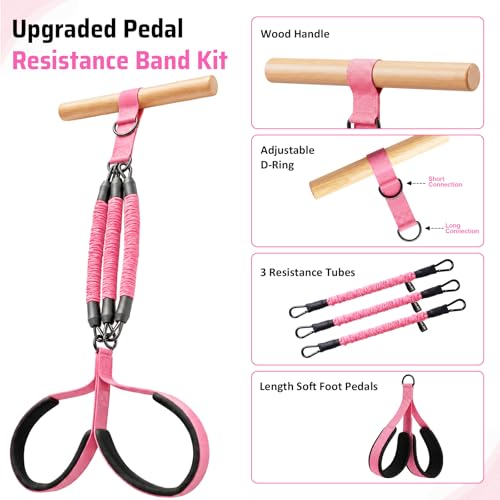 Pedal Resistance Band with Handle, 3 Tubes, 30-90 lb - color: Pink