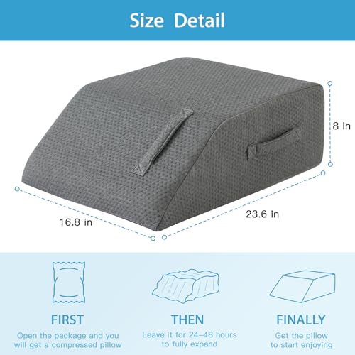 MEGCXIT Leg Pillow Elevation Blood Circulation, Leg Wedge for Elevation for Swelling, Leg Elevating Pillow for After Surgery, Memory Foam Foot Knee Pillow for Back Sleeping 23.6×16.8×8 Inch Dark Grey - color: Dark Grey, size: 23.6*16.8*8 Inch