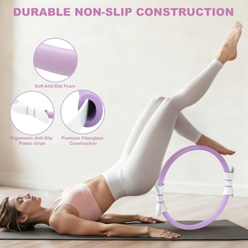 Luscinia Pilates Kit,Home Pilates Ring Kit for Women,Pilates Equipment Ring and Ball Set with Pilates Ring, Pilates Ball, Resistance Bands, Figure 8 Band & Accessories Pilates Starter Kit - color: Purple