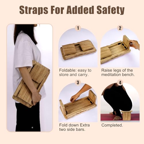 Meditation Bench Kneeling Stool Foldable Wooden Prayer Seat | foldable wooden meditation bench, kneeling prayer stool, ergonomic angled seat, lightweight portable, yoga mindfulness - color: Dark Wood