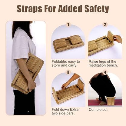 Meditation Bench Kneeling Stool Foldable Wooden Prayer Seat | foldable wooden meditation bench, kneeling prayer stool, ergonomic angled seat, lightweight portable, yoga mindfulness - color: Dark Wood
