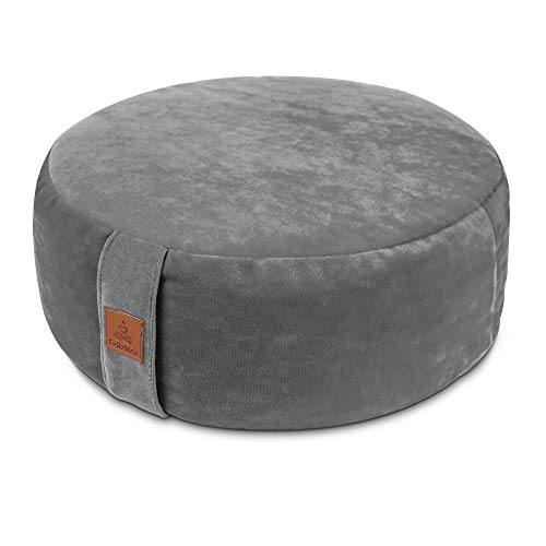 라운드 벨벳 명상 베개 D=33cm/40.6cm(13인치)높이=14cm(5.5인치) 요가 볼스터 바닥 푸프 Zafu 메밀 명상 쿠션, 바닥에 앉을 수 있는 탈착식 유기농 면 커버 무릎 베개 - color: 라이트 그레이., size: 13"×13"