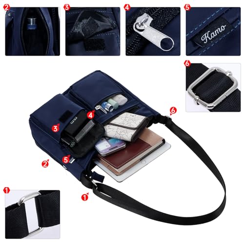 Kamo Crossbody for Women - Multi-pocket Shoulder Lightweight Messenger Casual Printed Purse Handbag Travel Bag - color: Dark Blue