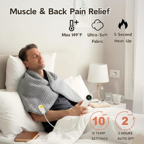Extra Large Heating Pad -20x40 Inches Electric Heat Pad for Back Pain Relief with 10 Temperature Settings and 3 Timer Auto Shut Off, Gifts for Mom - size: 20x40 Inch Gray
