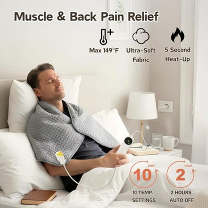 Extra Large Heating Pad -20x40 Inches Electric Heat Pad for Back Pain Relief with 10 Temperature Settings and 3 Timer Auto Shut Off, Gifts for Mom - size: 20x40 Inch Gray