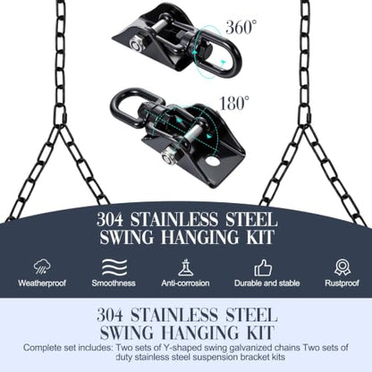 Heavy Duty Porch Swing Hanging Kit with Y-Chain & 360° Swivel Hangers 1500Lbs Capacity, Rustproof Zinc-Plated Chains 304 Stainless Steel Mount Hooks, Indoor/Outdoor Hammock Hardware (Black) - color: Black