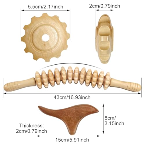 2pcs Wood Massage Roller,Manual Wooden Fascia Massage Tool | Wooden Fascia Massage Roller Trigger Points,Stomach Rolling guasha Massager Tool, for Fascia,Relief, Body Shaping