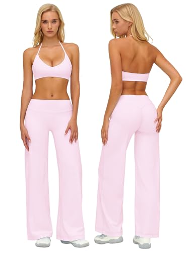 ABOCIW Workout Sets for Women Two Piece Yoga Pilates Outfits - color: Light Pink, size: Small