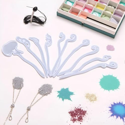 Tustao 5 Pcs White Silicone Resin Hairpins Molds Hair Stick Kit for Jewelry Crafts Making Jewelry Resin Casting Molds,Jewelry Casting Supplies