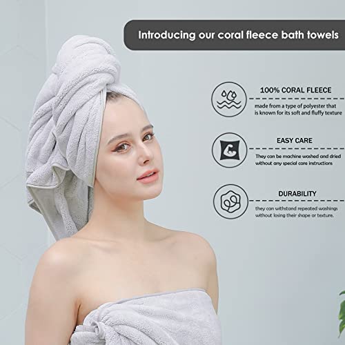 GraceAier Ultra Soft Bath Towels 4 Pack (28" x 56") - Quick Drying - - Microfiber Coral Velvet Highly Absorbent Towel for Bath Fitness, Bathroom, Sports, Yoga, Travel - color: Microfiber-light Grey