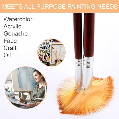 18 Pcs Fan Paint Brushes, Artist Painting Brush Set Professional Soft Anti-Shedding Nylon Brush Wooden Handle Oil Acrylic Brush Suitable for Acrylic Painting, Oil Watercolor Painting
