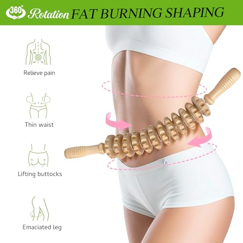 Curved Wood Therapy Massage Stick, Wooden Cellulite Muscle Roller for Legs - color: Wood-12 Rollers
