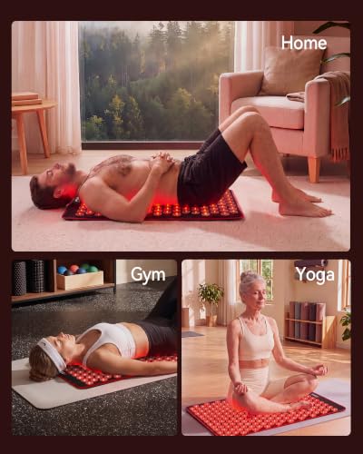 FliKEZE 2-in-1 Acupressure Mat with Red Light Therapy for Body Home Use | FSA&HSA Eligible, 230 LEDs 660nm&850nm Infrared Light with Timer, 4600 Acupressure Points Relaxation for Back, Neck and Sleep