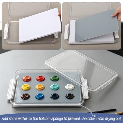 9 x 12 Inch Neutral Grey Tempered Glass Palettes, Paint Palette with Container & Lid & Sponge for Oil Painting, Scratch Resistant Keep Wet Artist Palette for Artist DIY Color Mixing Travel Outdoor