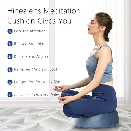 Hihealer Meditation Cushion, Traditional Tibetan Velvet Meditation Pillow | Buckwheat Yoga Bolster, Large Floor Cushion & Pillow for Adults, Zafu Zabuton Set, Zen Meditation Mat - color: Blissful Pink & Aqua