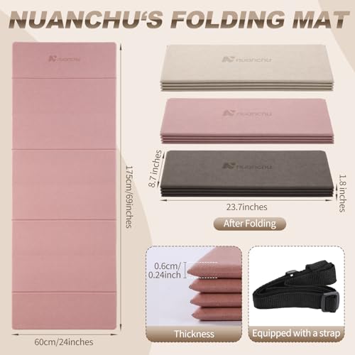 Nuanchu 3 Pack Foldable Yoga Mat for Travel Non-slip Pilates Mats 69" x 24" x 0.24" 6mm Thick with Carry Strap Poe Accordion-fold Design Lightweight Workout Mats for Exercise Home Travel - color: neutral
