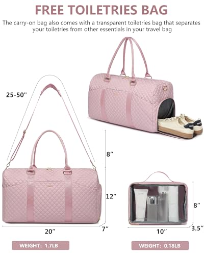 Women Weekender Travel Duffle Bag: Travel Duffel Overnight Bags with Shoe Compartment Large Carry on Tote with Toiletry Bag Weekend Traveling Yoga Gym Hospital Bag for Women with Wet Pocket Pink - color: 02-Pink, size: Large