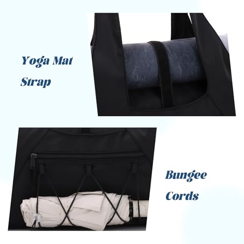 Oweisong Gym Bag for Women Sports Duffel Bag Lightweight Yoga Tote Travel Carry On Handbag with Shoes Compartment - color: Black