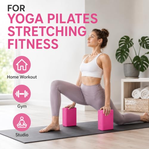 EXERZ Yoga Blocks 2 pack, Gym Blocks, Exercise Workout Fitness Bricks, Pilates Stretch Handstand Non-Slip - color: Pink