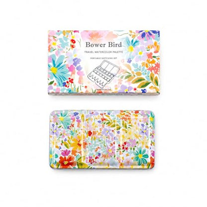 Bower Bird Travel Watercolor Palette,Portable Ceramic Palette,Empty Paint Palette,Small Travel Metal Paint Boxwith Porcelain Palette (18Well) - color: Pink
