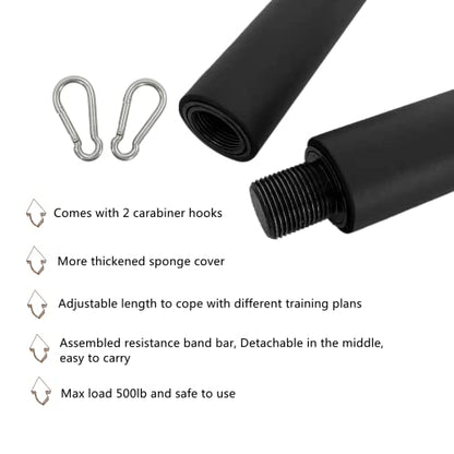 41Inch Resistance Band Bar for Full Body Workout, Portable Detachable Pilates, with 2 Carabineer Clips, Black