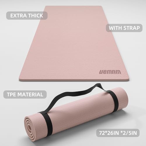 TPE Yoga Mat 72"x26"x0.4" Thick Non Slip Exercise Fitness Mat - color: Pink