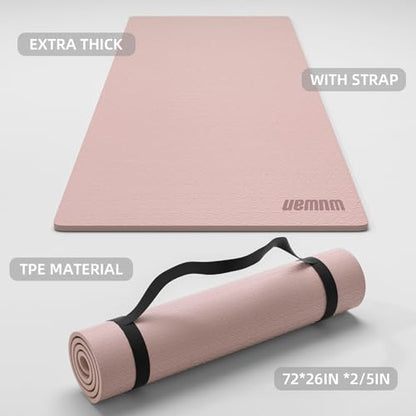 TPE Yoga Mat 72"x26"x0.4" Thick Non Slip Exercise Fitness Mat - color: Pink
