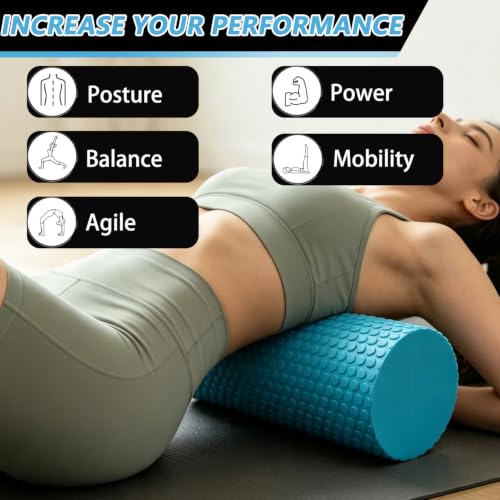 Foam Roller for Exercise, Pilates, Back Physical Therapy, 18" X 6" Round - color: Light Blue