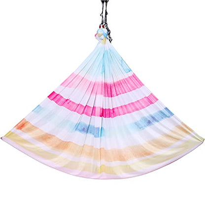 F.Life Aerial Yoga Hammock kit- Yoga Swing Multicolor 5 yards-Flying Yoga Include Daisy Chain,Carabiner and Pose Guide - color: Watercolor Stripes