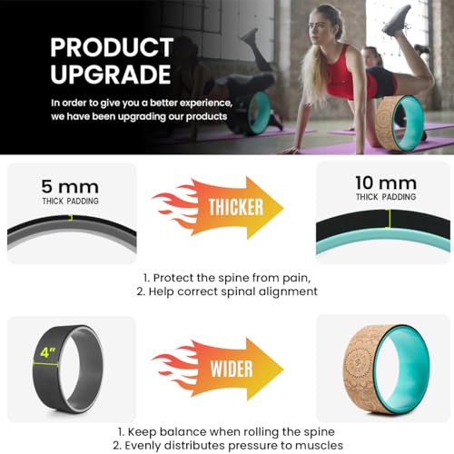 Cork Roller, Yoga Wheel, Upgraded Back Wheels for Pain Relief & Stretching | Strongest Back Roller for Deep Tissue Massage, Improving Yoga Poses Backbend - style: CORK