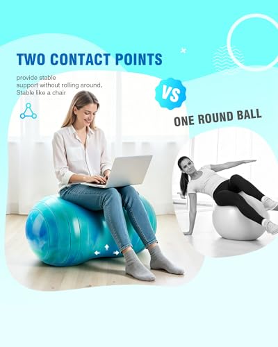 ZOOJOY Peanut Ball for Kids and Adults | 18/20Inch Anti-Burst Exercise Ball - color: Green & Blue, size: 39 x 20 Inch
