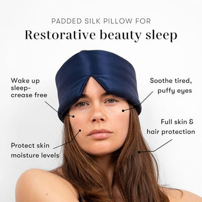 DROWSY Silk Sleep Mask - Face-Hugging, Padded Cocoon for Luxury Sleep in Total Darkness - 100% Pure Mulberry Silk, Skin-Hydrating & Adjustable (Midnight Blue) - color: Midnight Blue, size: 1 Count (Pack of 1)