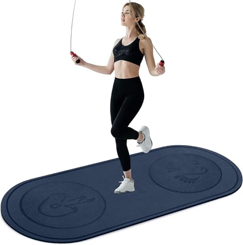 Jump Rope Mat 71"/63"x24" Larger Non-Slip Indoor Outdoor Exercise Fitness Mat, High-Density Workout Shock Absorption for Home Gym Flooring Concrete Jumping Rope - color: 71"x31"DarkBlue