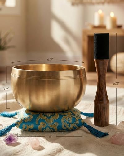 Hihealer 티베트 싱잉 볼, 대형 정통 명상 사운드 볼 (15.2cm(6인치) 블루) - color: 15.2cm(6인치) 블루