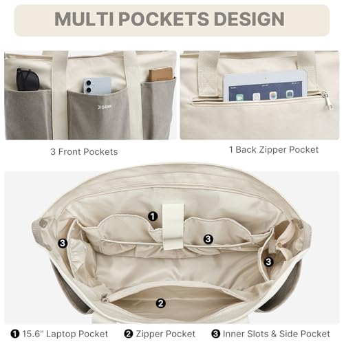 G4Free Large Canvas Tote Bag for Women with Zipper Fit 15.6" Laptop, Everything Tote Bags with Pockets for Work, Travel - color: Grey