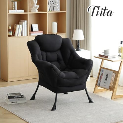 Tiita Lazy Chair, Black Modern Large Accent Armchair, Comfy Leisure Sofa Reading Chair for Bedroom, Living Room, Dorm Rooms, Garden and Courtyard, Black - color: Peach Skin Black-single