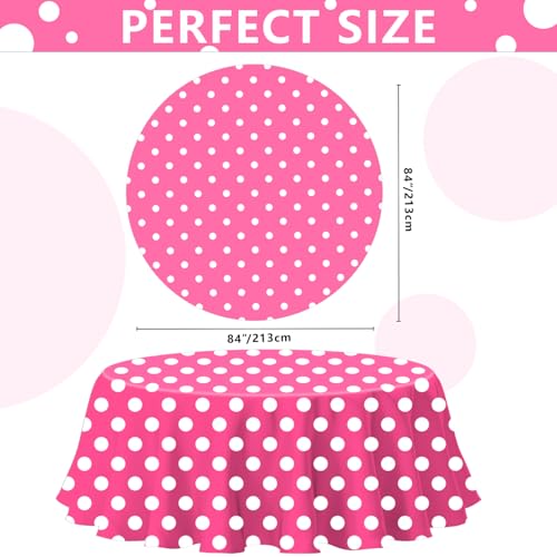 3 Pack Pink and White Polka Dots Round Tablecloth Pink Round Table Cover with White Polka Dot Plastic Table Cloth 84 in for Kitchen Dining Wedding Party