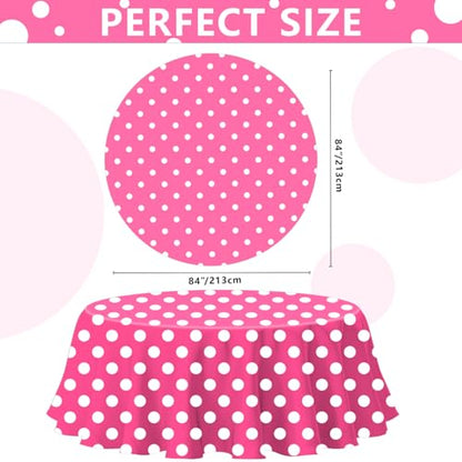 3 Pack Pink and White Polka Dots Round Tablecloth Pink Round Table Cover with White Polka Dot Plastic Table Cloth 84 in for Kitchen Dining Wedding Party