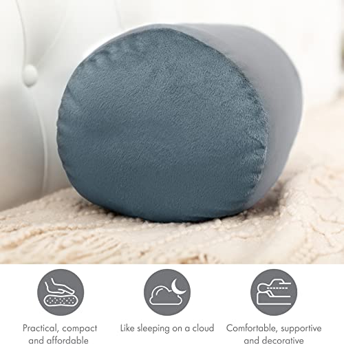 Microbead Bolster Neck Roll Pillow, 14x8 in Cylinder Tube, Cool Grey | Silky smooth face helps prevent sleep creases and hair breakage, light squishy support for head and shoulders, travel ready - color: Cool Grey