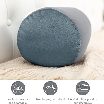 Microbead Bolster Neck Roll Pillow, 14x8 in Cylinder Tube, Cool Grey | Silky smooth face helps prevent sleep creases and hair breakage, light squishy support for head and shoulders, travel ready - color: Cool Grey
