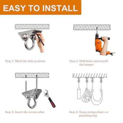 304 Stainless Steel Swing Hangers,Heavy Duty Hammock Hanging Kit for Swing Set,Chair,Yoga,Multiple Indoor Outdoor Gym,Sandbag,Indoor Outdoor 2 Pack (1500 lbs)