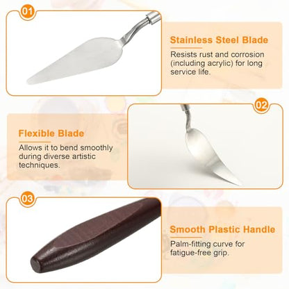 HARFINGTON 5pcs Palette Knife Painting Tool 3.27 x 1.06 Stainless Steel Art Spatula Pallet Knives Scrapers Tools with Beech Wood Handle for Acrylic Oil Canvas Mixing Spreading, Red/Silver - size: 3.27" x 1.06"