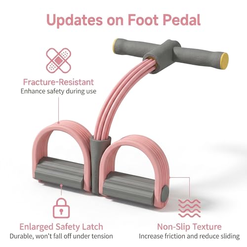 6-Tube Pedal Resistance Band with Handles, Multifunction Foot Pedal Resistance Band, Natural Rubber Fitness Band for Workout and Stretching, Abdomen, Waist, Arm, Leg(White) - size: 6 tubes of pink
