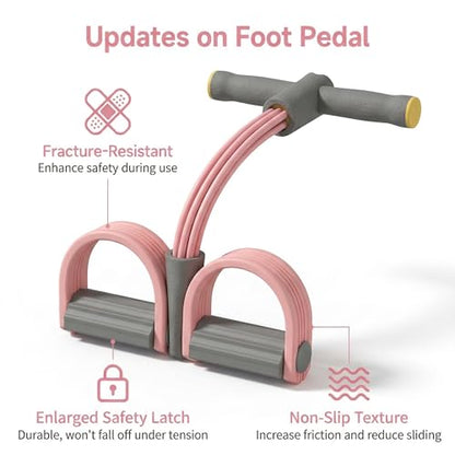 6-Tube Pedal Resistance Band with Handles, Multifunction Foot Pedal Resistance Band, Natural Rubber Fitness Band for Workout and Stretching, Abdomen, Waist, Arm, Leg(White) - size: 6 tubes of pink