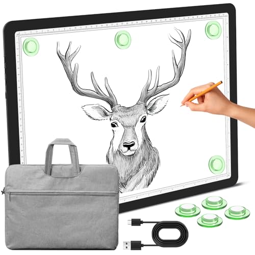 Phylosal Magnetic A3 Light Pad with Bag, Super Bright Light Box with Side Button, Diamond Art Light Board, Lightbox for Tracing and Drawing, USB Power Light Table for Sketching, Weeding Vinyl (Black) - color: Black, size: A3 with Handbag