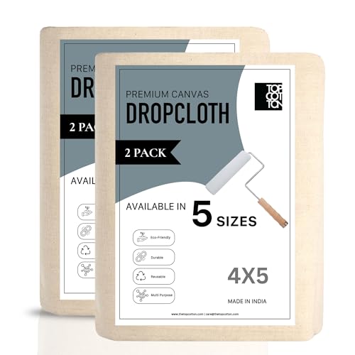 4x5ft Recycled Cotton All Purpose Canvas Tarp Cover Painter Drop Cloth-2Pk | Top Cotton Reusable Paint Drop Cloth,Canvas Tarp Cover for Painter, Furniture, Floor Protection, Painters Dropcloth - size: Pack of 2 - 4' x 5'