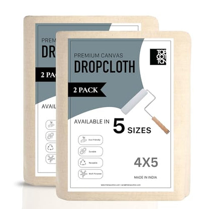 4x5ft Recycled Cotton All Purpose Canvas Tarp Cover Painter Drop Cloth-2Pk | Top Cotton Reusable Paint Drop Cloth,Canvas Tarp Cover for Painter, Furniture, Floor Protection, Painters Dropcloth - size: Pack of 2 - 4' x 5'